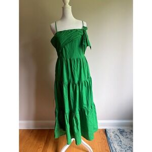 Sugarlips Green Tiered Maxi Dress Bow Shoulder Cotton Poplin D6214DRA Womens M